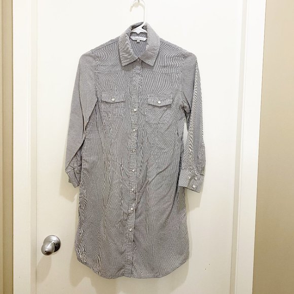 SALE 🔥2/$20🔥 Costa Blanca Long Cotton Stripe Button Shirt Dress S White Grey - Picture 4 of 10
